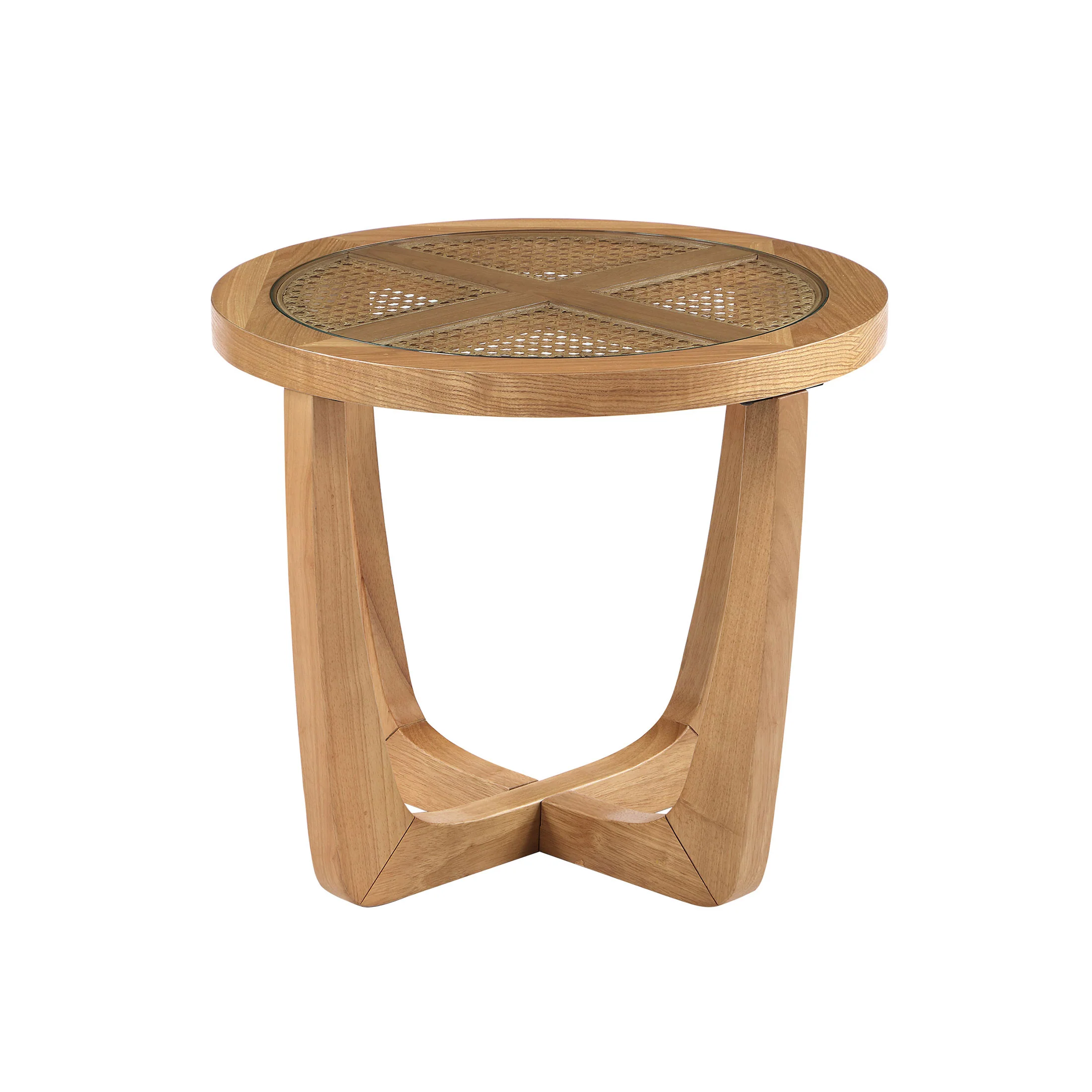Beautiful Rattan & Glass Side Table with Solid Wood Frame by Drew Barrymore